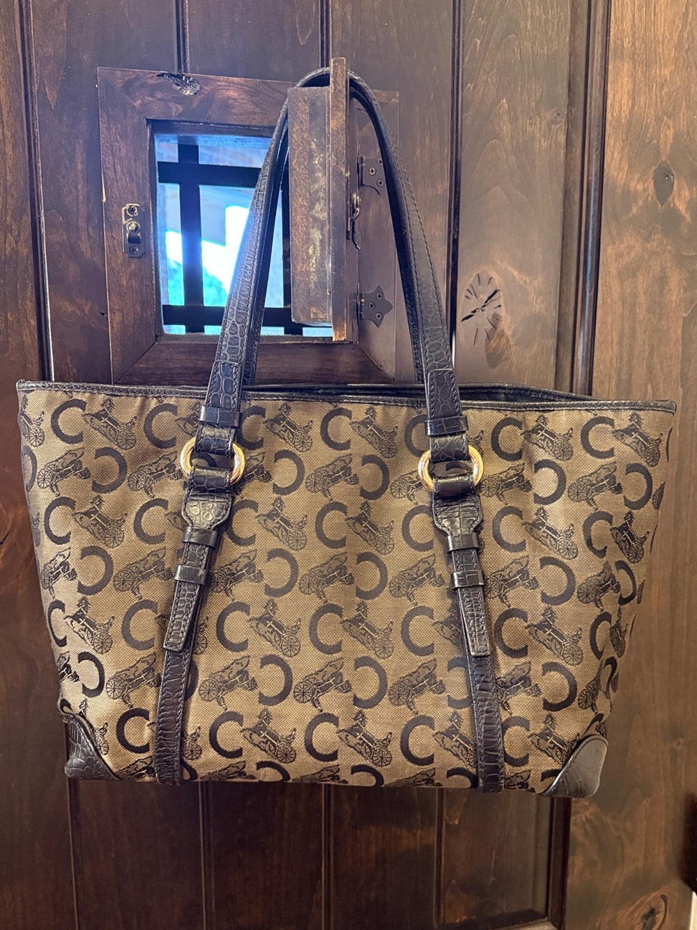 Celine Vintage Bronze Black Macadam Monogram Convertible Tote